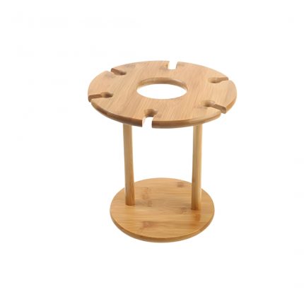 "Bamboo Wine Glass and Bottle Holder – 4 Glass Rack with Central Wine Storage"